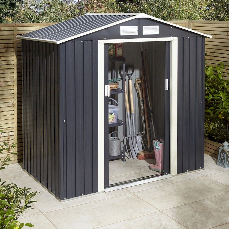 Rowlinson Trentvale X Metal Apex Shed Dark Grey One Garden