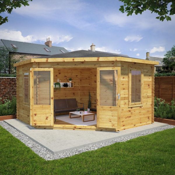 Mercia Corner Cabin 4m x 4m - 44mm - Double Glazed