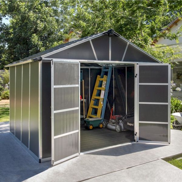 Palram - Canopia Yukon 11x9 Dark Grey Plastic Shed with Floor Wpc