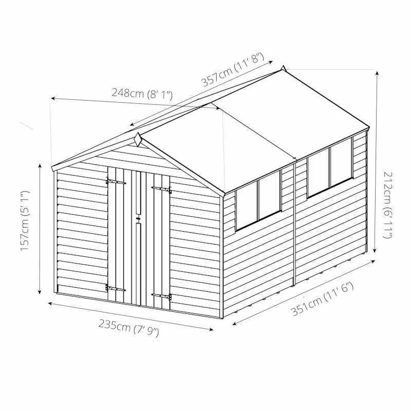 Mercia Overlap Apex Shed 12x8 - One Garden