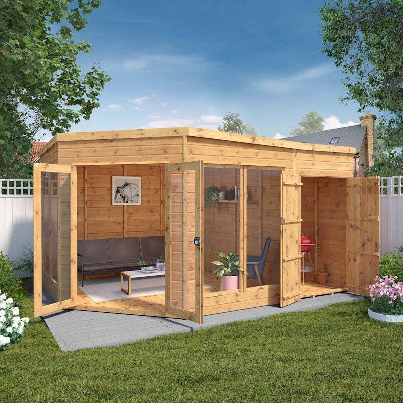 Mercia Premium Corner Summerhouse With Side Shed 9x13 - One Garden