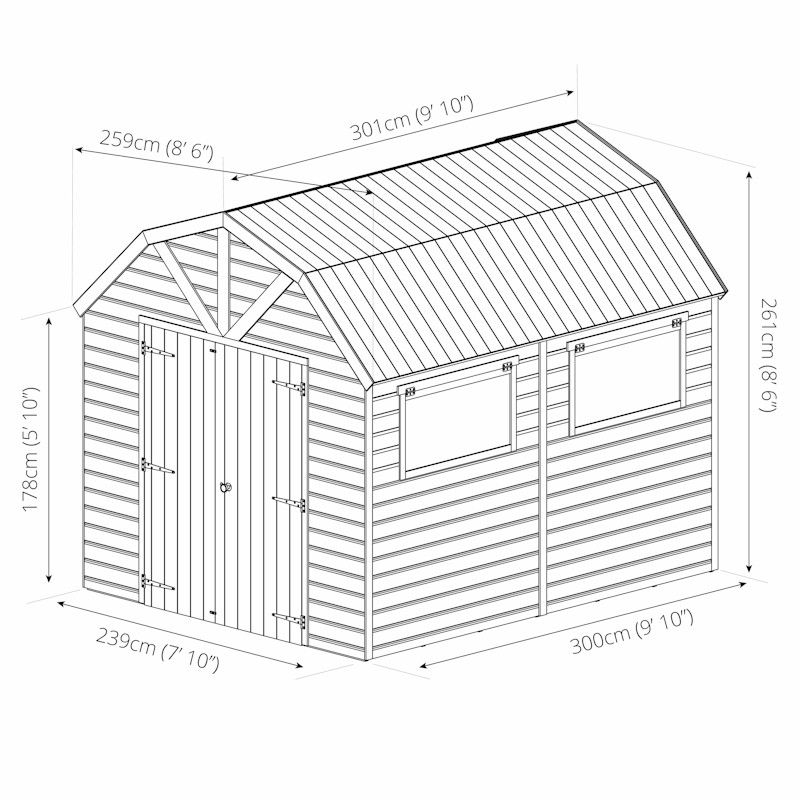 Mercia Premium Shiplap Dutch Barn Shed 10x8 - One Garden