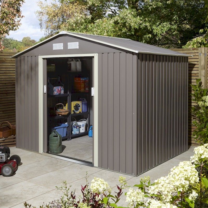 Rowlinson Trentvale 8x6 Metal Apex Shed - Light Grey - One Garden