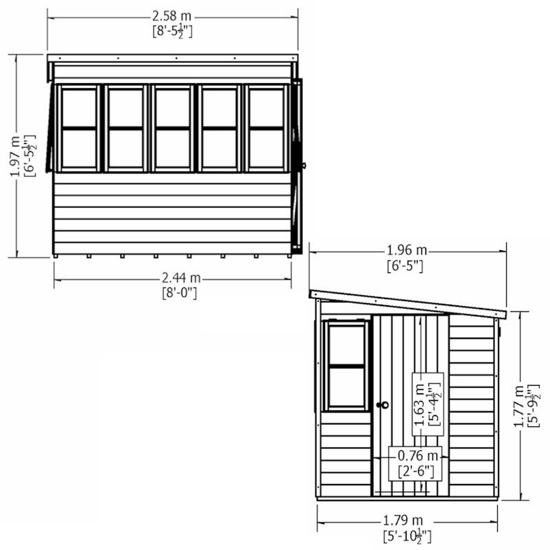 Shire Sun Pent Potting Shed 8x6 - Right Door - One Garden