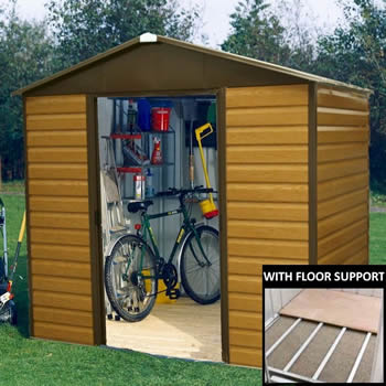 Yardmaster Woodgrain 86WGL Metal Shed with Floor Support Frame 2.26 x 1.86m image