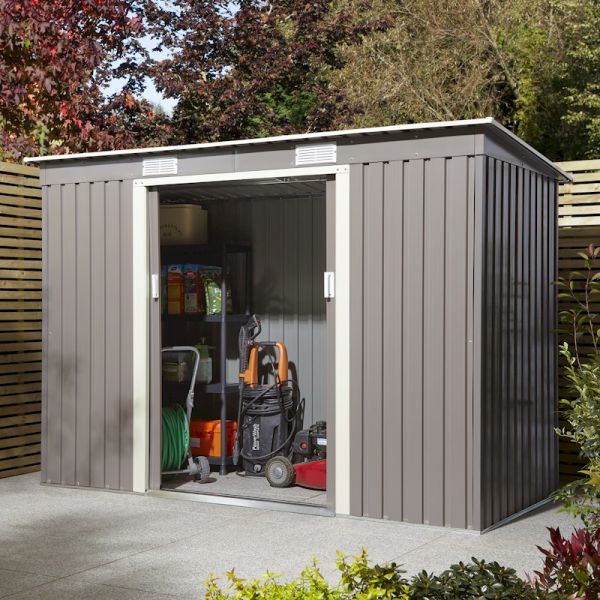 Rowlinson Trentvale 8x4 Metal Pent Shed - Light Grey - One Garden