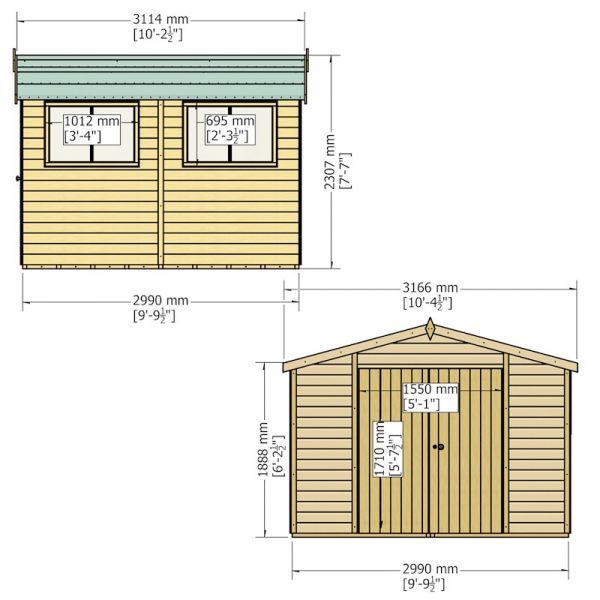 Shire Atlas Reverse Shed 10x10 with Single and Double Doors