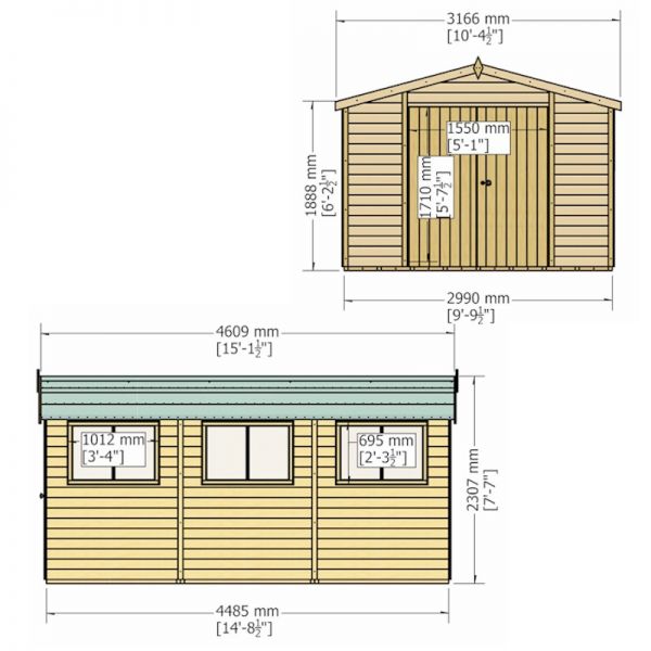 Shire Atlas Reverse Shed 10x15 with Single and Double Doors