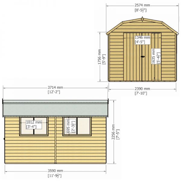 Shire Barn Shed 12x8 with Double Doors