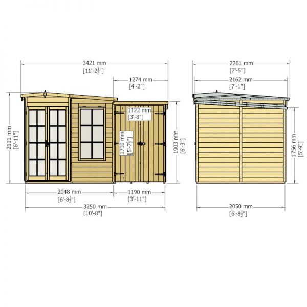 Shire Hampton Corner Summerhouse With Side Shed 7x11