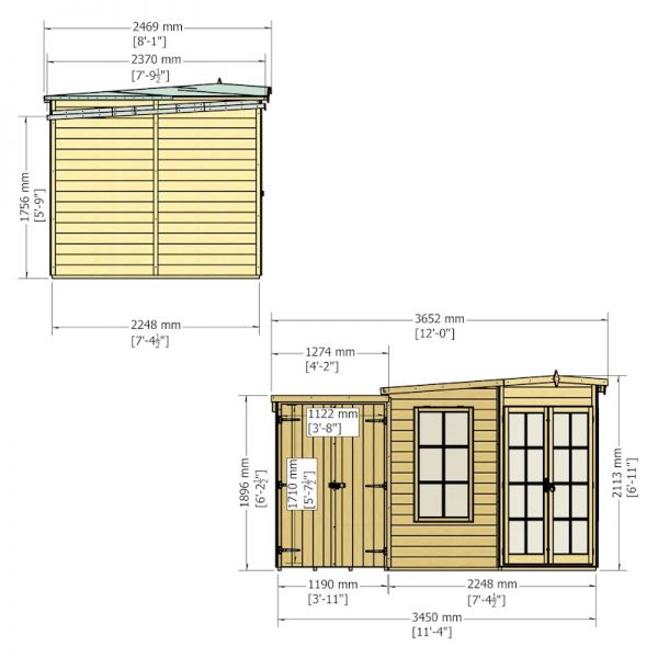 Shire Hampton Corner Summerhouse With Side Shed 8x12