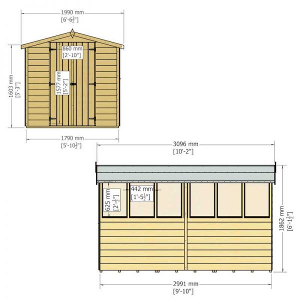 Shire Value Overlap Garden Shed 10x6 with Double Doors