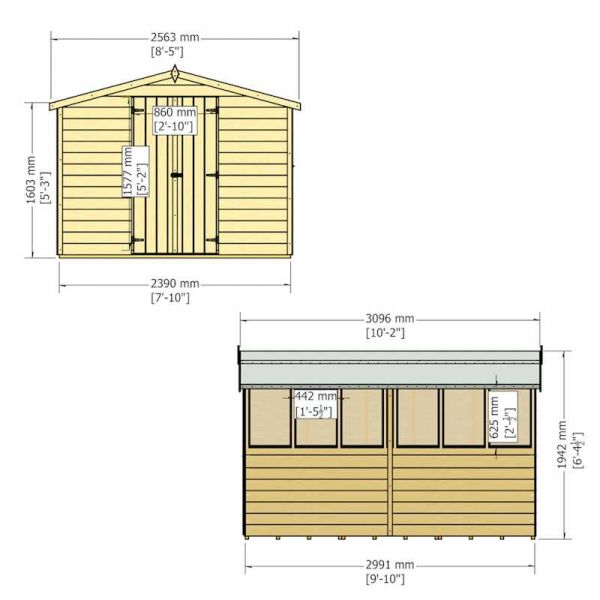 Shire Value Overlap Garden Shed 10x8 with Double Doors