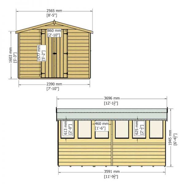 Shire Value Overlap Garden Shed 12x8 with Double Doors