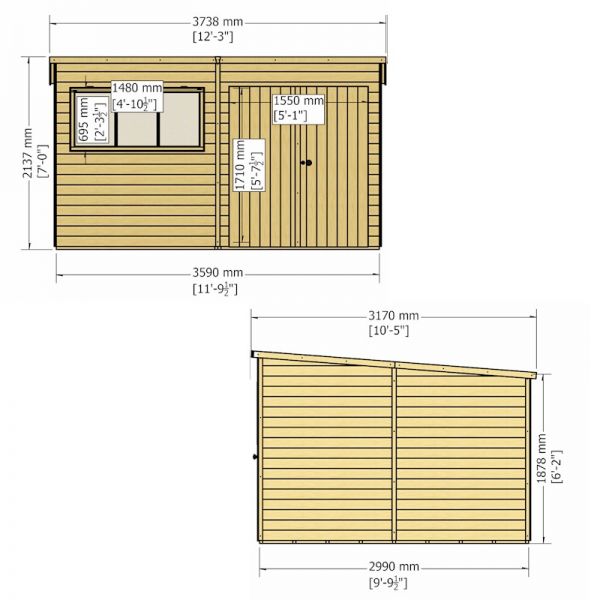 Shire Ranger Premium Pent Shed 12x10 With Double Doors