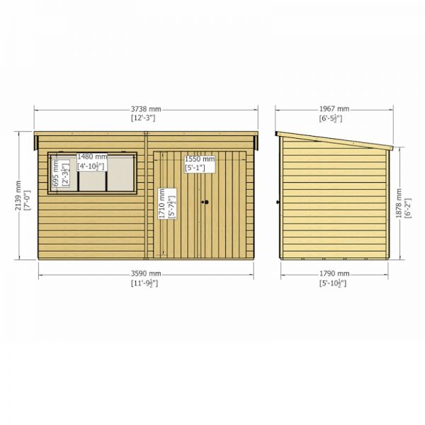 Shire Ranger Premium Pent Shed 12x6 With Double Doors