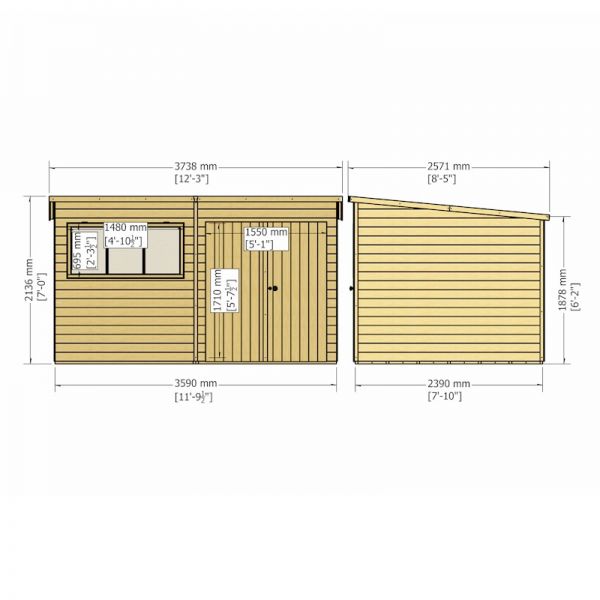 Shire Ranger Premium Pent Shed 12x8 With Double Doors